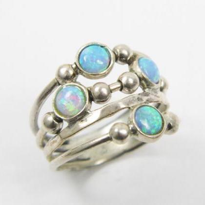 Opal Ring. Spheres Sterling Silver Ring, Birthday..