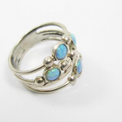 Opal Ring. Spheres Sterling Silver Ring, Birthday..