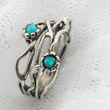 Silver Opal Ring. Sterling Silver Organic Design..