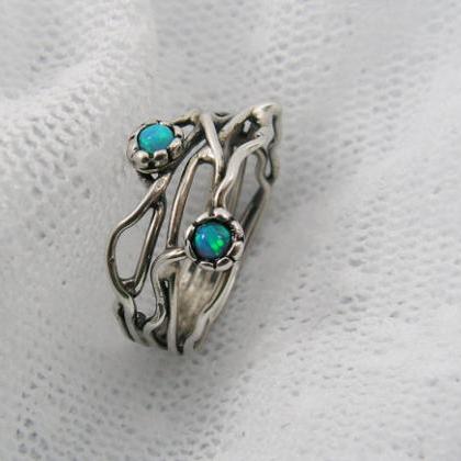 Silver Opal Ring. Sterling Silver Organic Design..