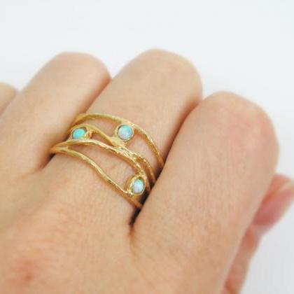 Opal Gold Ring. 14k Yellow Gold Opal Ring. Gift..
