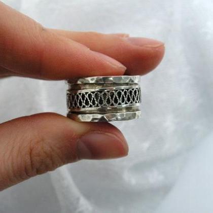 Exquisite Unisex Sterling Silver Spinner Ring...