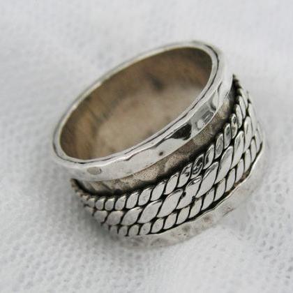 Amazing Wide Sterling Silver Spinner Ring. Unisex..