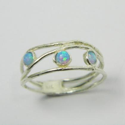 Opal Ring. Opals Sterling Silver Ring. Birthday..