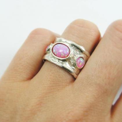 Pink Opal Ring. Sterling Silver Ring (3032)...