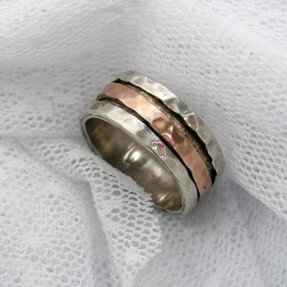 Sterling Silver Gold Spinner Ring. Rose Gold..