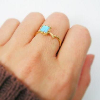 Square Opal Gold Ring. Gift For Her, Gold Ring,..