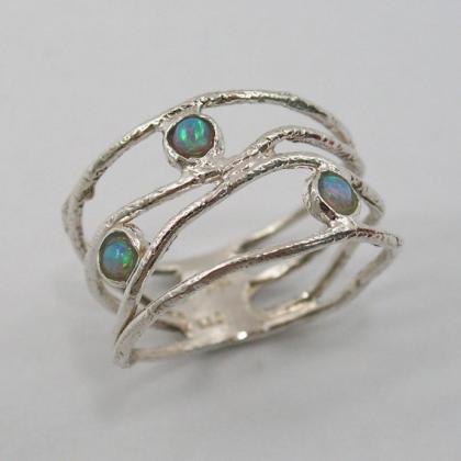 Opal Ring. Sterling Silver Opal Ring. Wave Ring..
