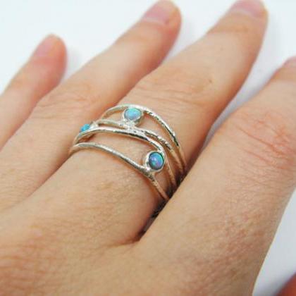 Opal Ring. Sterling Silver Opal Ring. Wave Ring..