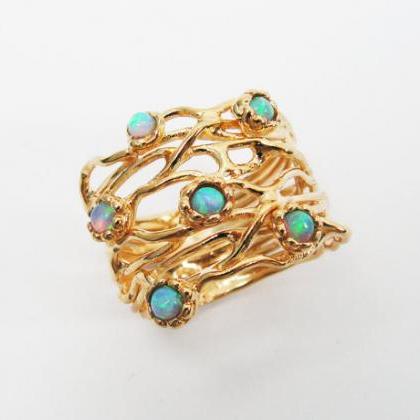 Gold Ring. Opal Ring. Branches Ring, Trendy..