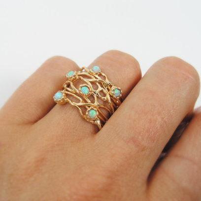 Gold Ring. Opal Ring. Branches Ring, Trendy..