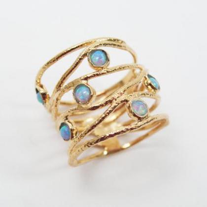 Gold Ring. Opal Ring. Gold Opal Ring, Wide Ring,..
