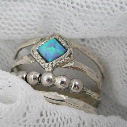 Opal Ring. Unique Spheres Sterling Silver Ring..