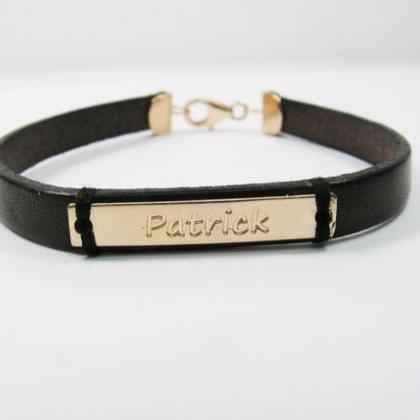 Name Bracelet. Leather Gold Personalized Bracelet...