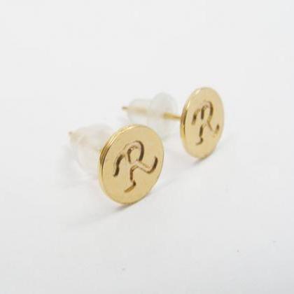 Initial Earrings.* Personalized Gold Initial Post..