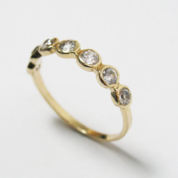 Hand Made Designer- 14k Yellow Gold Zircons Engagement Ring (gr-9407) Anniversary Ring, Romantic Gift For Her