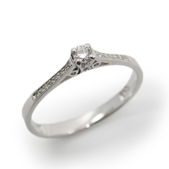 Engagement Ring- White Gold & Diamonds (r-13151xc). Romantic Ring, Anniversary Gift