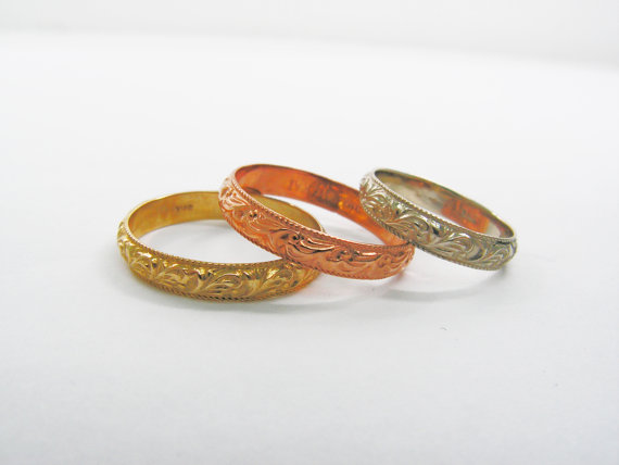 Moroccan Gold Floral Design Ring. Gold Wedding Band. Floral Wedding Ring (gr-9154)