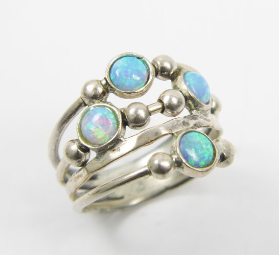 Opal Ring. Spheres Sterling Silver Ring, Birthday Gift, Christmas Gift Ideas, Opal Jewelry, Sterling Silver Ring (sr10019)