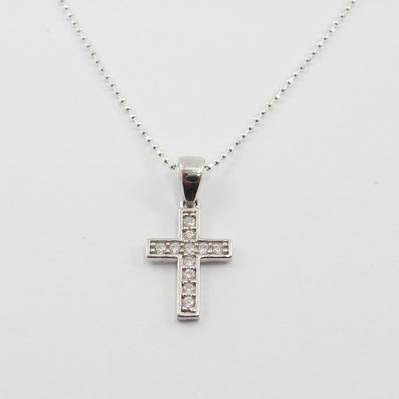 Beautiful Sterling Silver Cross Studded With Zircons Necklace (sn-2486). Gift For Her, Faith Necklace. Cross Necklace