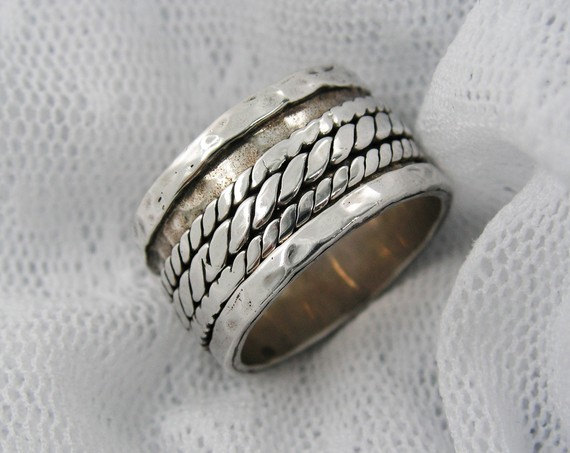 Amazing Wide Sterling Silver Spinner Ring. Unisex Spinner Ring. Braded Spinner Ring (sr-9609). Gift For Him, Unisex Jewelry