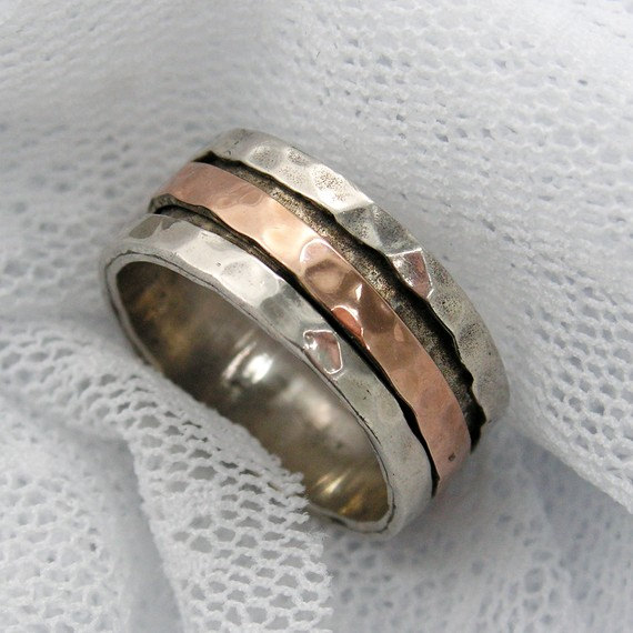 Sterling Silver Gold Spinner Ring. Rose Gold Spinner Ring. Gold Silver Spinner Ring. Unisex Spinner Ring (gsr-7002)