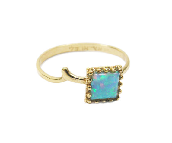 Square Opal Gold Ring. Gift For Her, Gold Ring, Unique Ring, Trendy Jewelry, Gift Idea, Opal Jewelry.