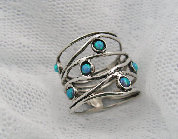 Opal Ring. Wide Sterling Silver Big Ocean Wave Opal Ring (sr-9904). Birthday Gift For Mom Sister Wife, Opal Jewelry