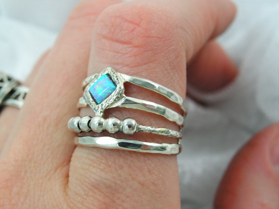 Opal Ring. Unique Spheres Sterling Silver Ring (sr-9950).birthday Gift Ideas, Gift For Mom Sister Wife