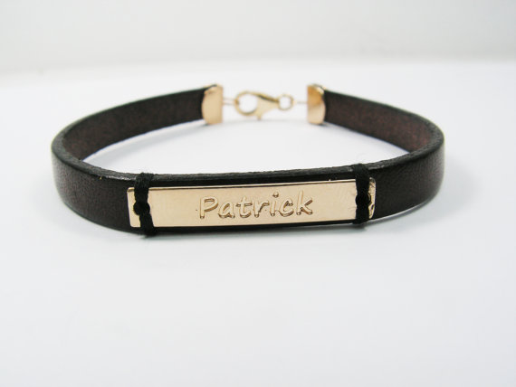 Name Bracelet. Leather Gold Personalized Bracelet. Gold Leather Bracelet.men Gift Ideas, Personalized Jewelry, Men Bracelet