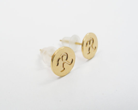 Initial Earrings.* Personalized Gold Initial Post Earrings. Choose Any Letter. 8mm Initial Stud Earrings, Personalized Gift